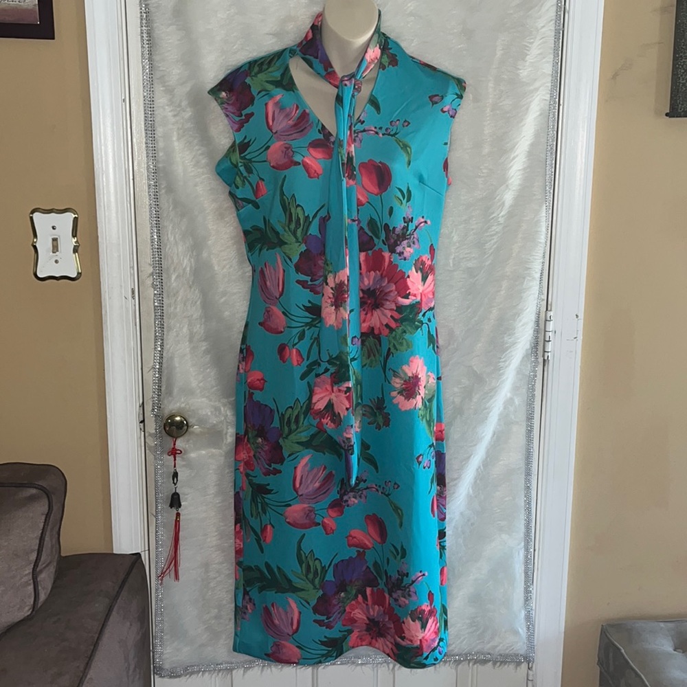 New York & Company Floral Dress w/ Neck Tie
